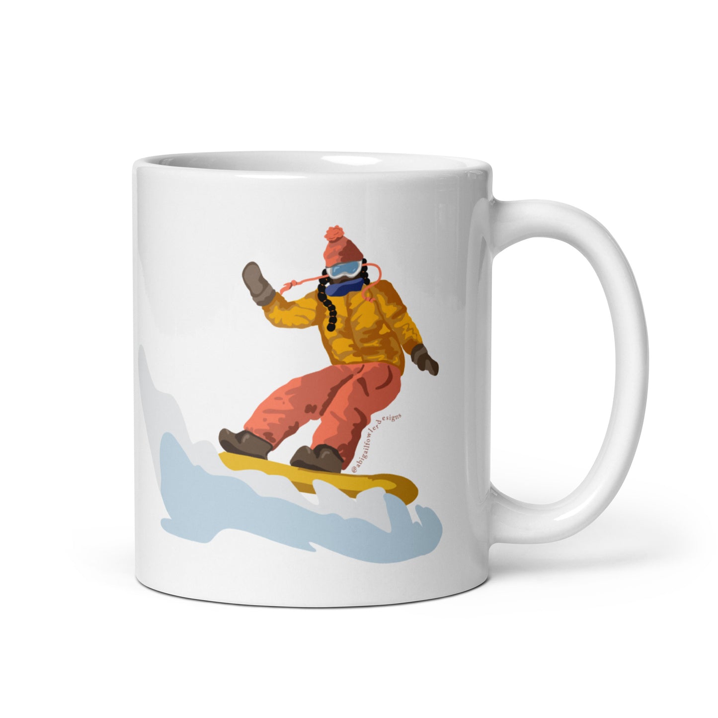 Black with Braids Snowboarder White glossy mug