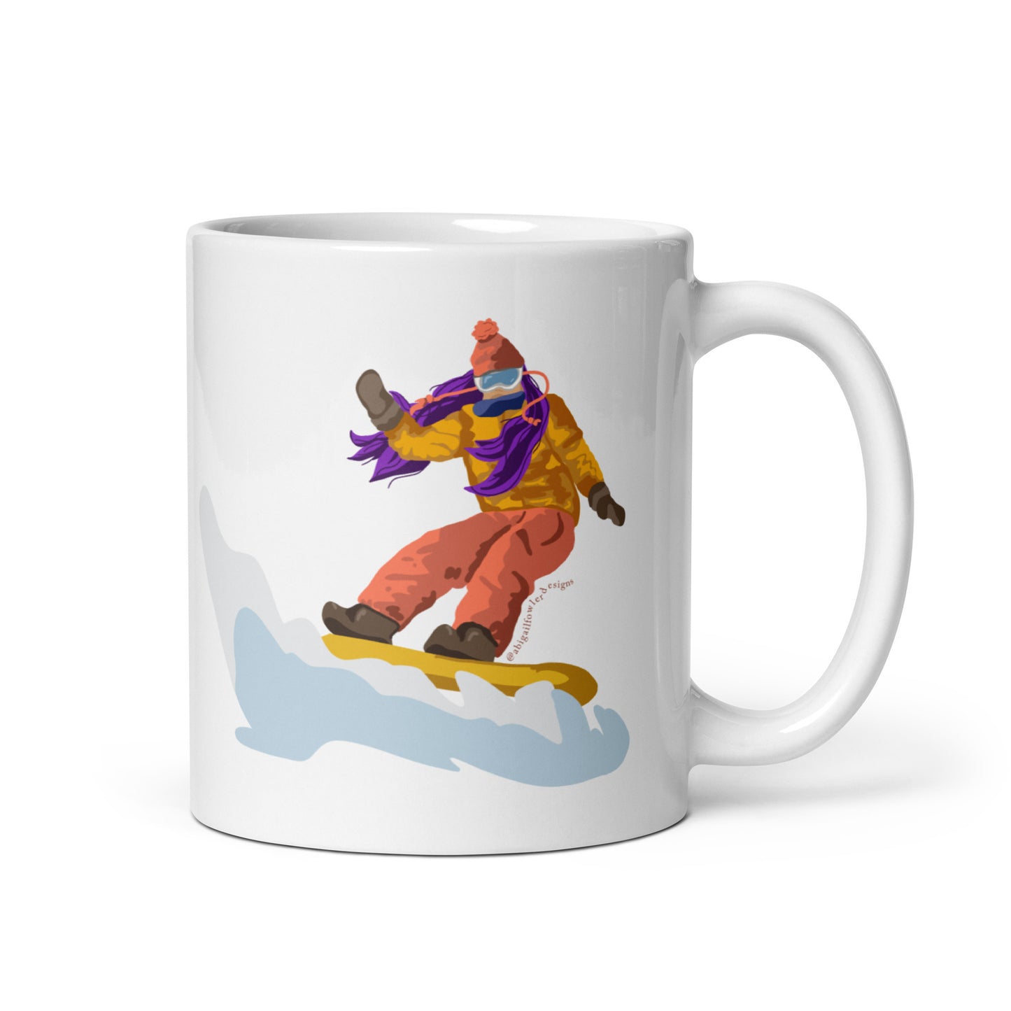 Tan and Purple Hair Snowboarder White glossy mug