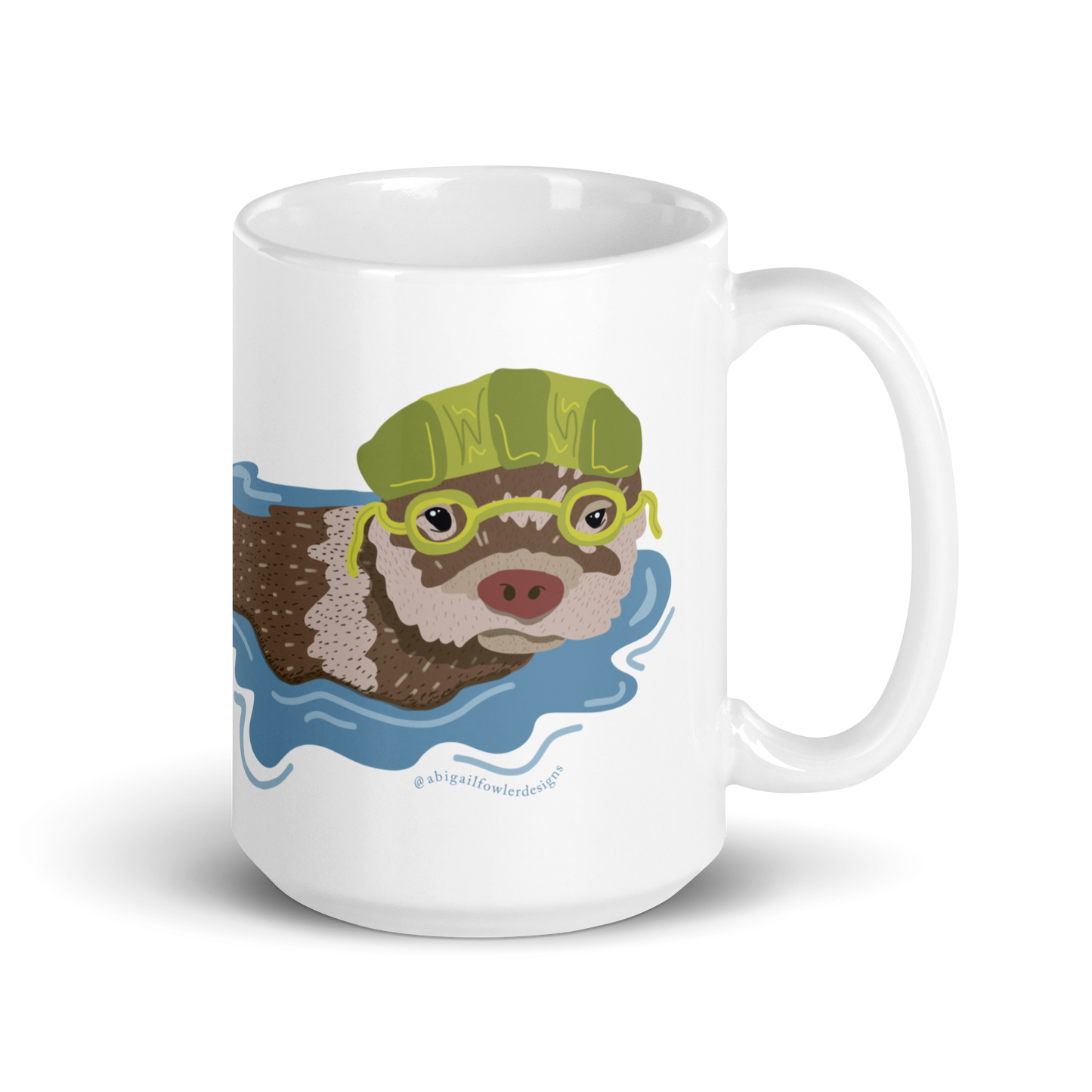Swimming Otter White glossy mug