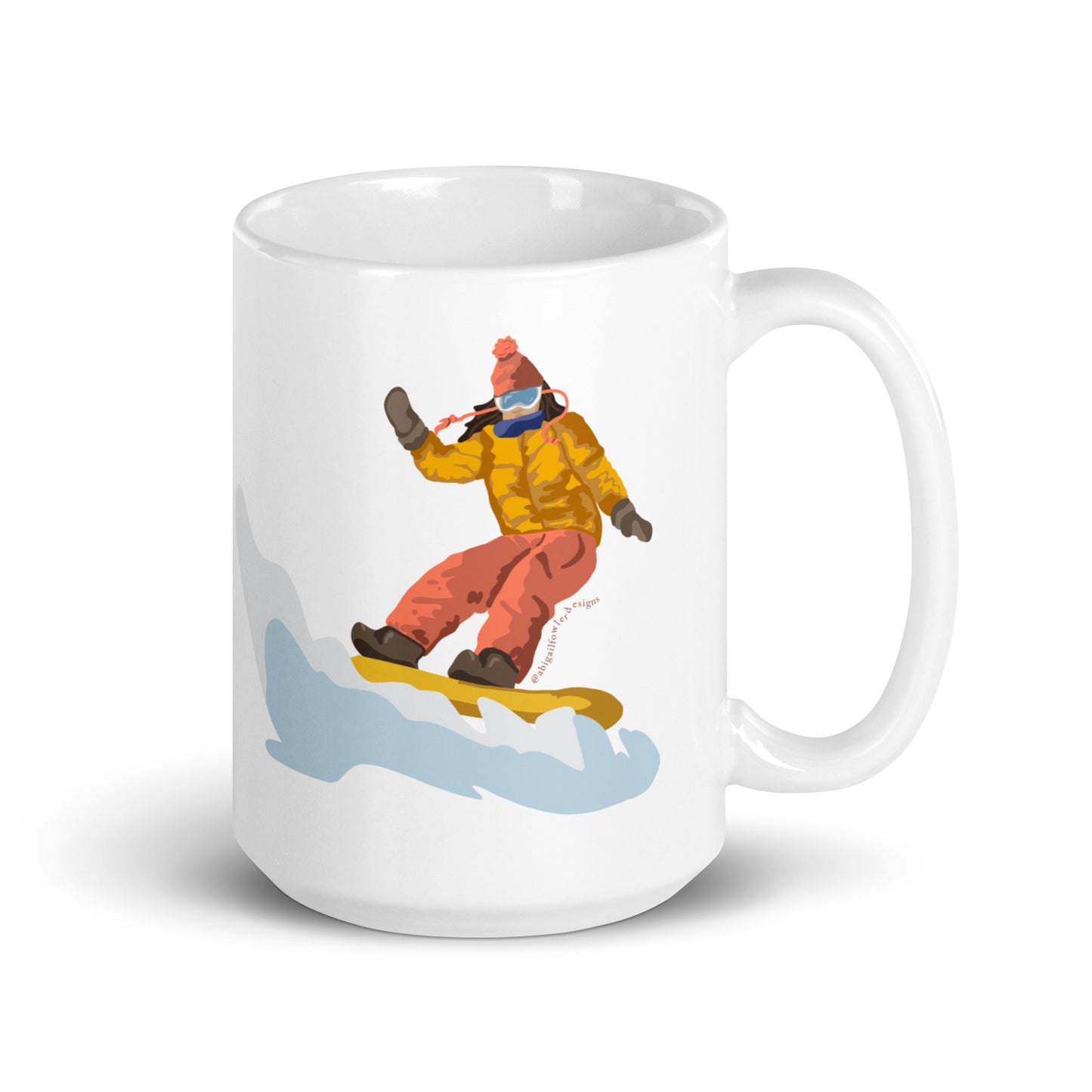 Tan and Brunette Snowboarder White glossy mug